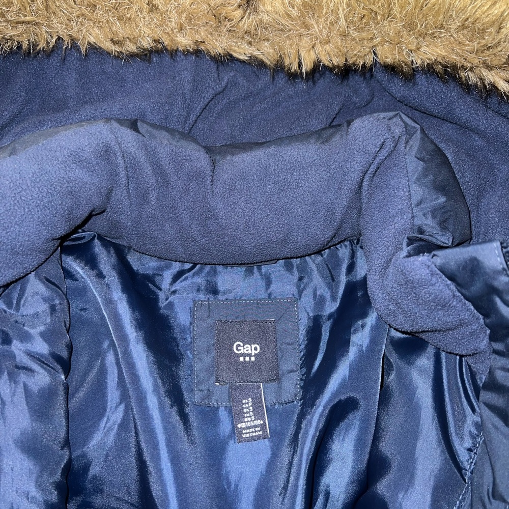 GAP Navy Blue Puffer Jacket with Faux Fur Trim